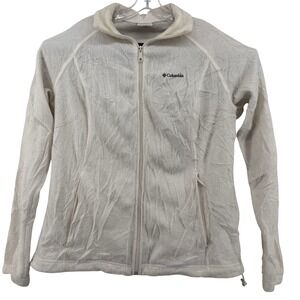 Columbia Womens Full Zip Fleece Jacket Off White XL Mock Neck Pockets Cozy